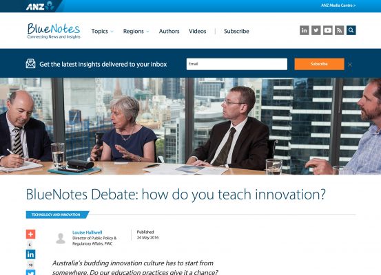 Loc8 Media Coverage ANZ Bluenotes – BlueNotes Debate- how do you teach innovation?